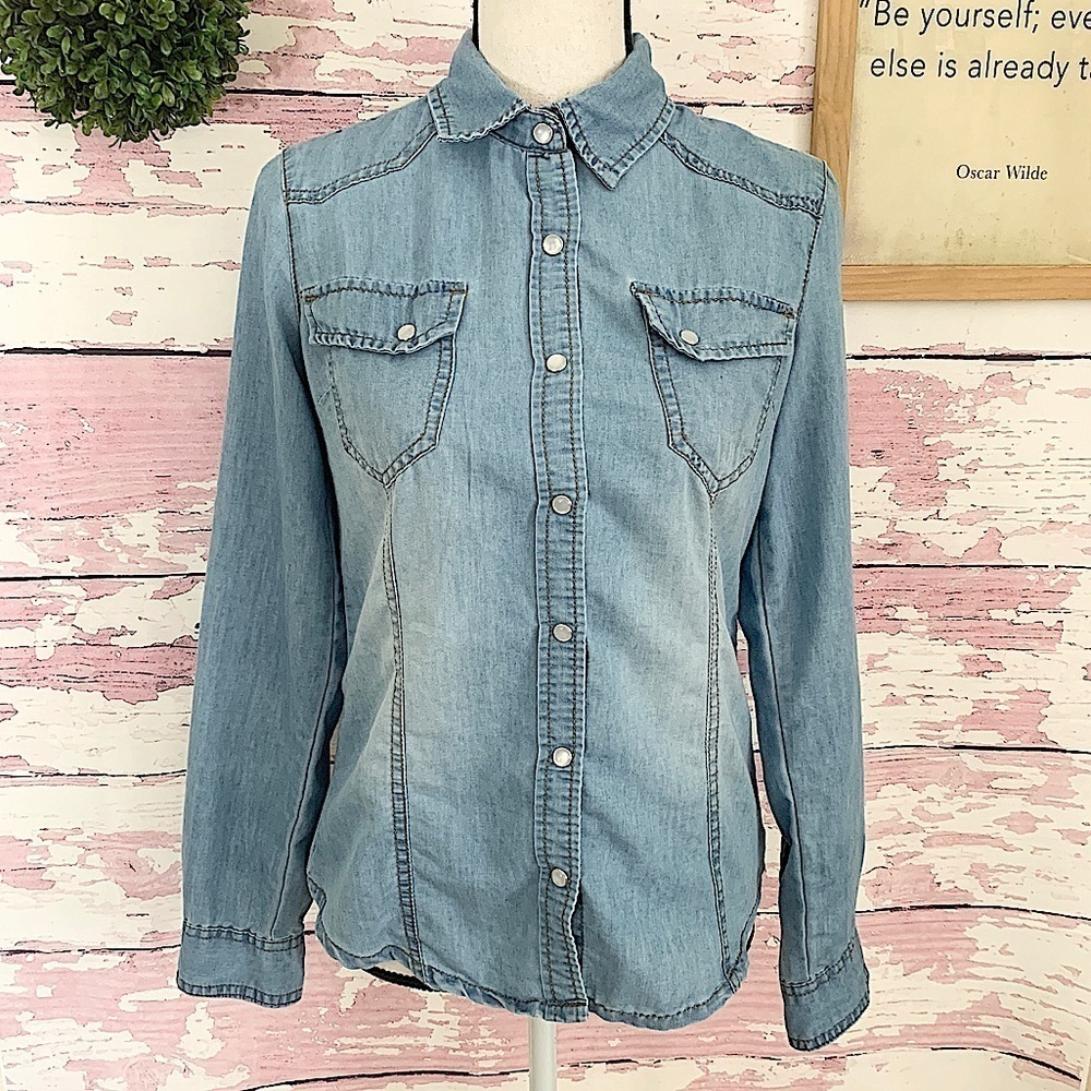 NEW LOOK Women’s Blue Collared Chambray Button Down Jacket size Small
